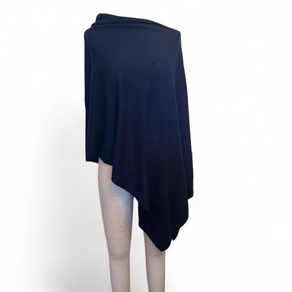 J Crew cashmere wool blend asymmetrical wrap navy blue flaw